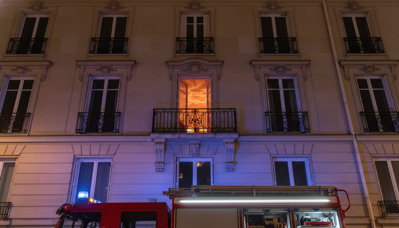 Immeuble de Montreuil avec flammes visibles au troisième étage