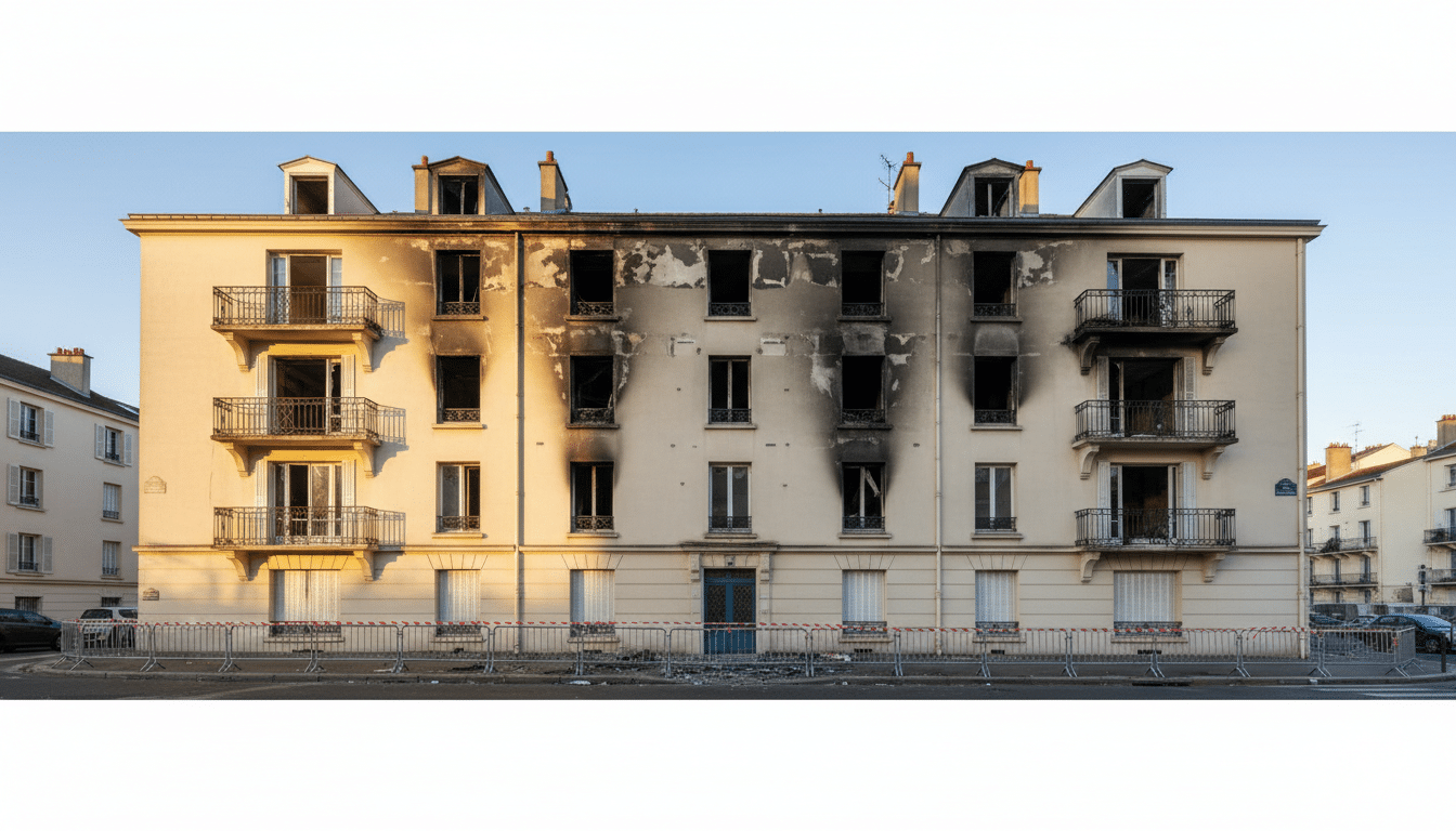 Façade d'immeuble endommagée par un incendie à Montreuil